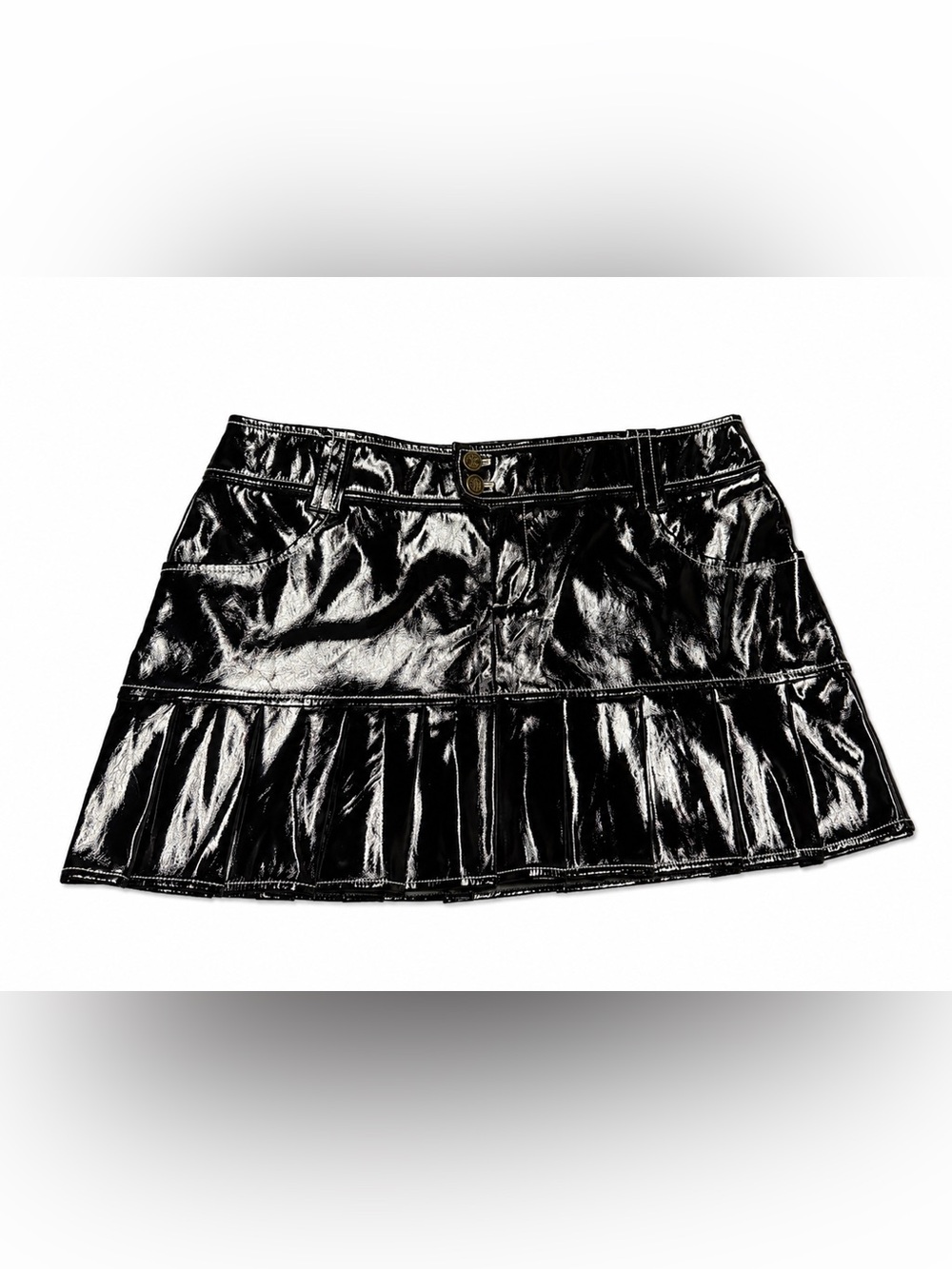 Tunnel Vision Women's Large Black Faux Leather Mini Skirt Y2K Punk Clubwear